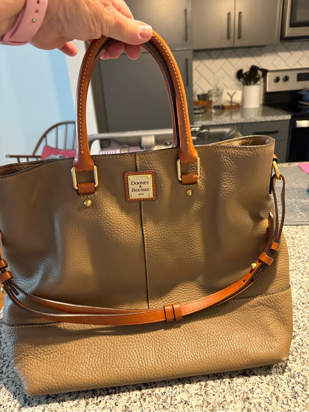 Dooney & Bourke Pebble Grain Large Satchel Taupe Leather Crossbody